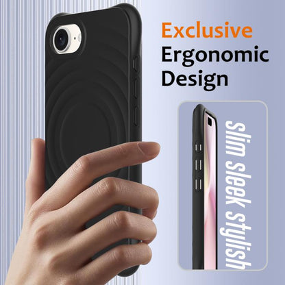 For iPhone 16e Wave Texture MagSafe Magnetic Liquid Silicone Phone Case(Black) - iPhone 16e Cases by buy2fix | Online Shopping UK | buy2fix