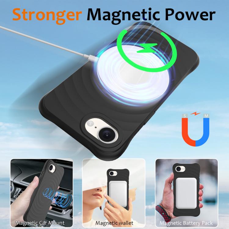 For iPhone 16e Wave Texture MagSafe Magnetic Liquid Silicone Phone Case(Black) - iPhone 16e Cases by buy2fix | Online Shopping UK | buy2fix