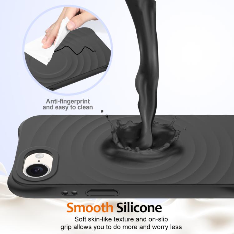 For iPhone 16e Wave Texture MagSafe Magnetic Liquid Silicone Phone Case(Black) - iPhone 16e Cases by buy2fix | Online Shopping UK | buy2fix