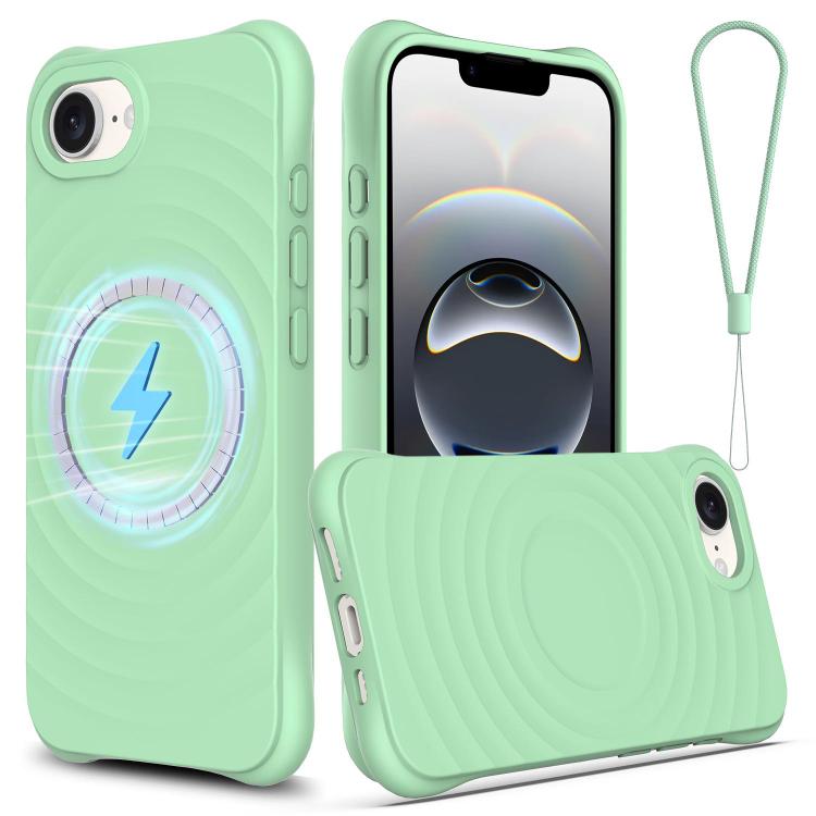 For iPhone 16e Wave Texture MagSafe Magnetic Liquid Silicone Phone Case(Green) - iPhone 16e Cases by buy2fix | Online Shopping UK | buy2fix