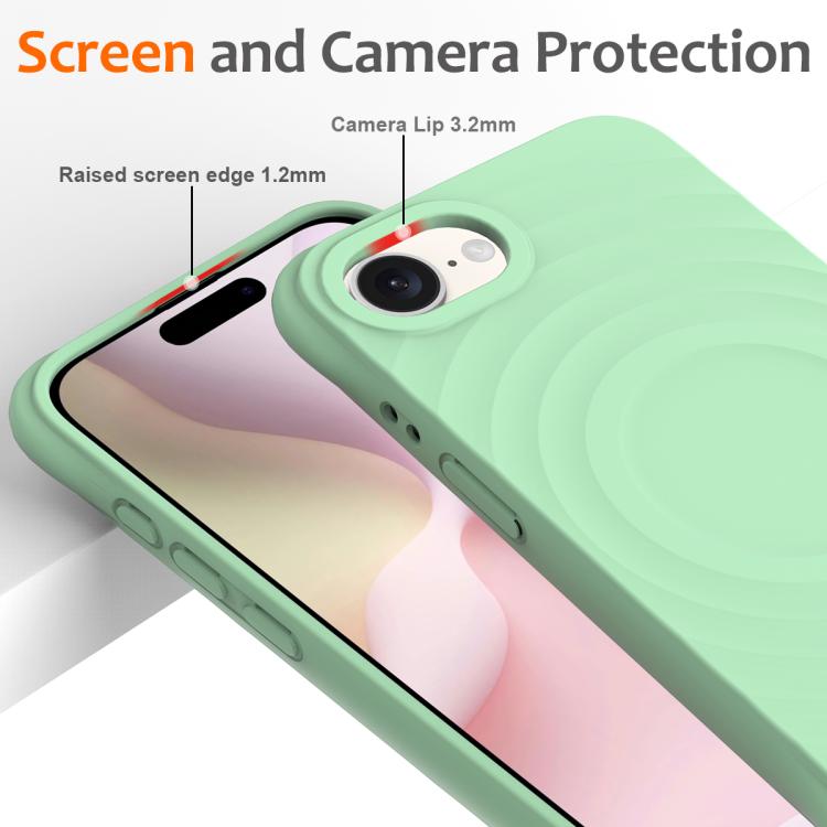 For iPhone 16e Wave Texture MagSafe Magnetic Liquid Silicone Phone Case(Green) - iPhone 16e Cases by buy2fix | Online Shopping UK | buy2fix