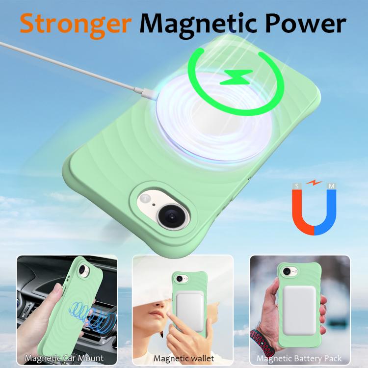 For iPhone 16e Wave Texture MagSafe Magnetic Liquid Silicone Phone Case(Green) - iPhone 16e Cases by buy2fix | Online Shopping UK | buy2fix