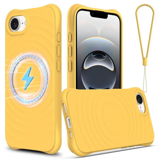 For iPhone 16e Wave Texture MagSafe Magnetic Liquid Silicone Phone Case(Yellow) - iPhone 16e Cases by buy2fix | Online Shopping UK | buy2fix