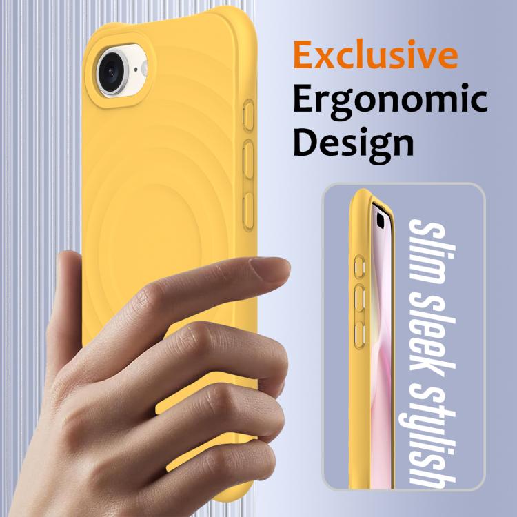 For iPhone 16e Wave Texture MagSafe Magnetic Liquid Silicone Phone Case(Yellow) - iPhone 16e Cases by buy2fix | Online Shopping UK | buy2fix