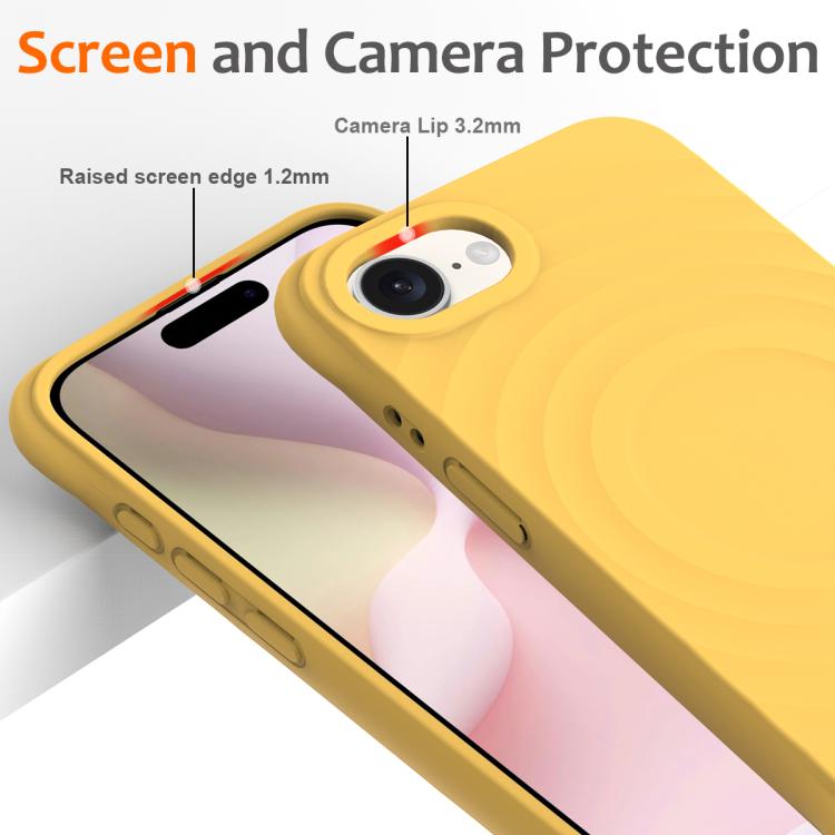 For iPhone 16e Wave Texture MagSafe Magnetic Liquid Silicone Phone Case(Yellow) - iPhone 16e Cases by buy2fix | Online Shopping UK | buy2fix
