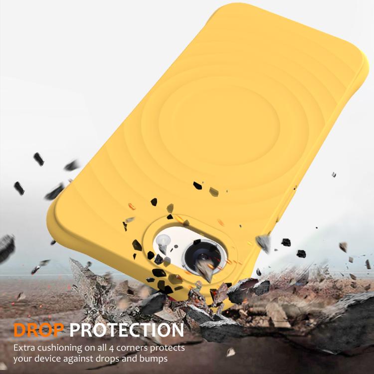 For iPhone 16e Wave Texture MagSafe Magnetic Liquid Silicone Phone Case(Yellow) - iPhone 16e Cases by buy2fix | Online Shopping UK | buy2fix