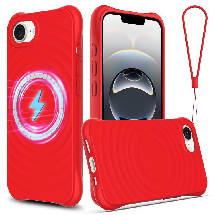 For iPhone 16e Wave Texture MagSafe Magnetic Liquid Silicone Phone Case(Red) - iPhone 16e Cases by buy2fix | Online Shopping UK | buy2fix