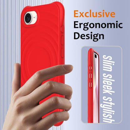 For iPhone 16e Wave Texture MagSafe Magnetic Liquid Silicone Phone Case(Red) - iPhone 16e Cases by buy2fix | Online Shopping UK | buy2fix