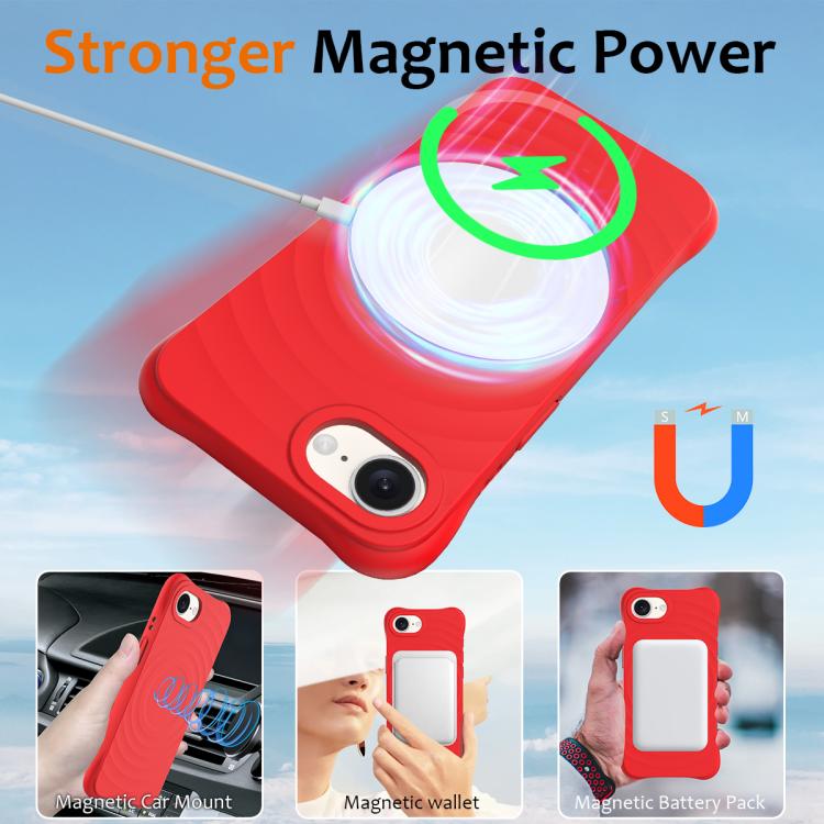 For iPhone 16e Wave Texture MagSafe Magnetic Liquid Silicone Phone Case(Red) - iPhone 16e Cases by buy2fix | Online Shopping UK | buy2fix