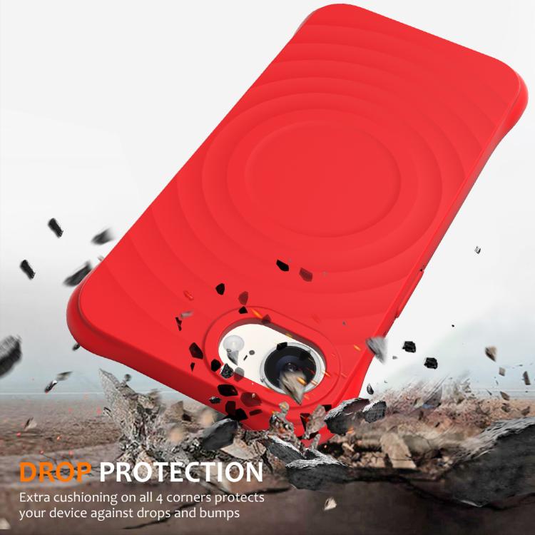 For iPhone 16e Wave Texture MagSafe Magnetic Liquid Silicone Phone Case(Red) - iPhone 16e Cases by buy2fix | Online Shopping UK | buy2fix