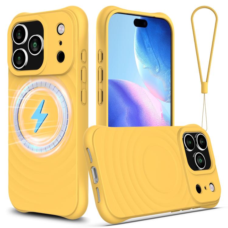 For iPhone 17 Pro Max Wave Texture MagSafe Magnetic Liquid Silicone Phone Case(Yellow) - iPhone 17 Pro Max Cases by buy2fix | Online Shopping UK | buy2fix