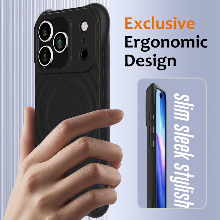 For iPhone 17 Pro Wave Texture MagSafe Magnetic Liquid Silicone Phone Case(Black) - iPhone 17 Pro Cases by buy2fix | Online Shopping UK | buy2fix