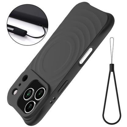 For iPhone 17 Pro Wave Texture MagSafe Magnetic Liquid Silicone Phone Case(Black) - iPhone 17 Pro Cases by buy2fix | Online Shopping UK | buy2fix