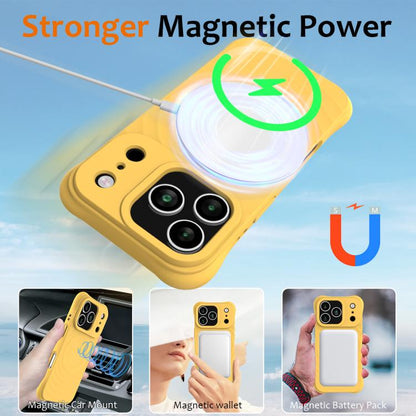 For iPhone 17 Pro Wave Texture MagSafe Magnetic Liquid Silicone Phone Case(Yellow) - iPhone 17 Pro Cases by buy2fix | Online Shopping UK | buy2fix