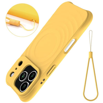 For iPhone 17 Pro Wave Texture MagSafe Magnetic Liquid Silicone Phone Case(Yellow) - iPhone 17 Pro Cases by buy2fix | Online Shopping UK | buy2fix