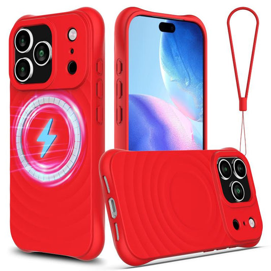 For iPhone 17 Pro Wave Texture MagSafe Magnetic Liquid Silicone Phone Case(Red) - iPhone 17 Pro Cases by buy2fix | Online Shopping UK | buy2fix