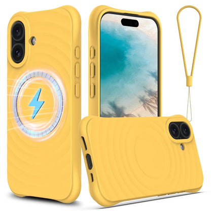 For iPhone 17 Wave Texture MagSafe Magnetic Liquid Silicone Phone Case(Yellow) - iPhone 17 Cases by buy2fix | Online Shopping UK | buy2fix