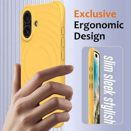 For iPhone 17 Wave Texture MagSafe Magnetic Liquid Silicone Phone Case(Yellow) - iPhone 17 Cases by buy2fix | Online Shopping UK | buy2fix