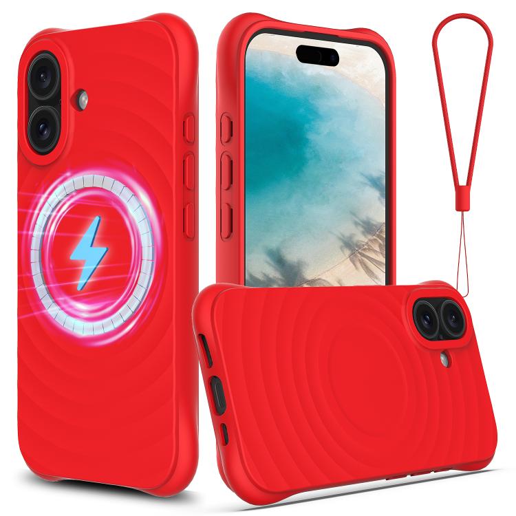 For iPhone 17 Wave Texture MagSafe Magnetic Liquid Silicone Phone Case(Red) - iPhone 17 Cases by buy2fix | Online Shopping UK | buy2fix