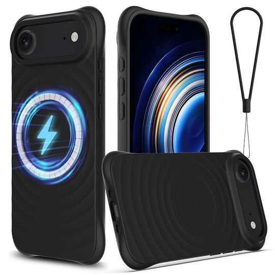 For iPhone Air Wave Texture MagSafe Magnetic Liquid Silicone Phone Case(Black)