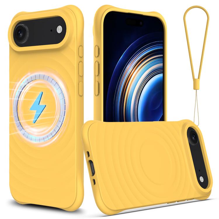 For iPhone Air Wave Texture MagSafe Magnetic Liquid Silicone Phone Case(Yellow) - iPhone Air Cases by buy2fix | Online Shopping UK | buy2fix
