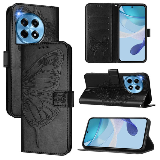 For OnePlus 12 5G Global Embossed Butterfly Leather Phone Case(Black) - OnePlus Cases by buy2fix | Online Shopping UK | buy2fix
