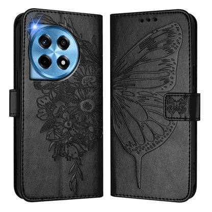 For OnePlus 12 5G Global Embossed Butterfly Leather Phone Case(Black) - OnePlus Cases by buy2fix | Online Shopping UK | buy2fix