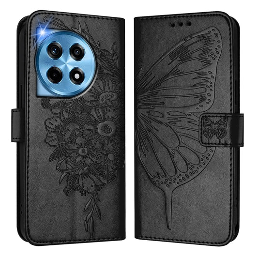 For OnePlus 12 5G Global Embossed Butterfly Leather Phone Case(Black) - OnePlus Cases by buy2fix | Online Shopping UK | buy2fix