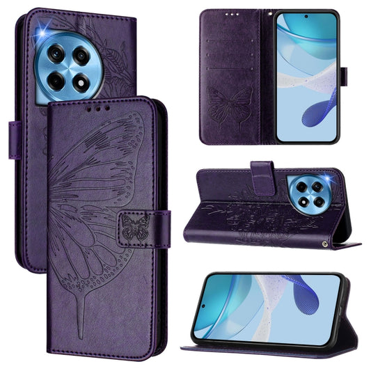 For OnePlus 12 5G Global Embossed Butterfly Leather Phone Case(Dark Purple) - OnePlus Cases by buy2fix | Online Shopping UK | buy2fix