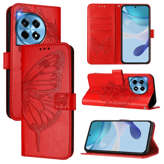 For OnePlus 12 5G Global Embossed Butterfly Leather Phone Case(Red) - OnePlus Cases by buy2fix | Online Shopping UK | buy2fix