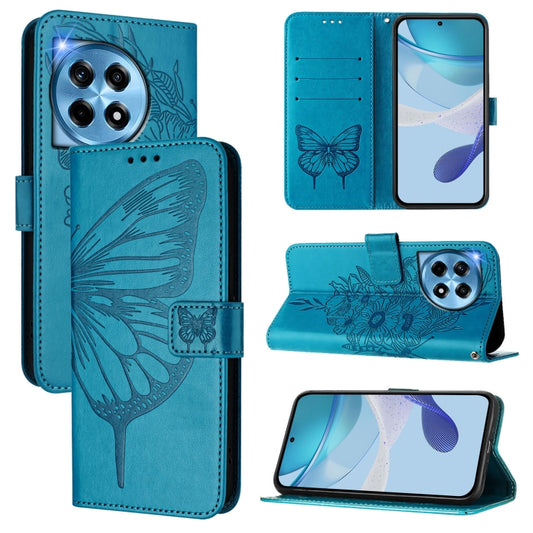 For OnePlus 12 5G Global Embossed Butterfly Leather Phone Case(Blue) - OnePlus Cases by buy2fix | Online Shopping UK | buy2fix