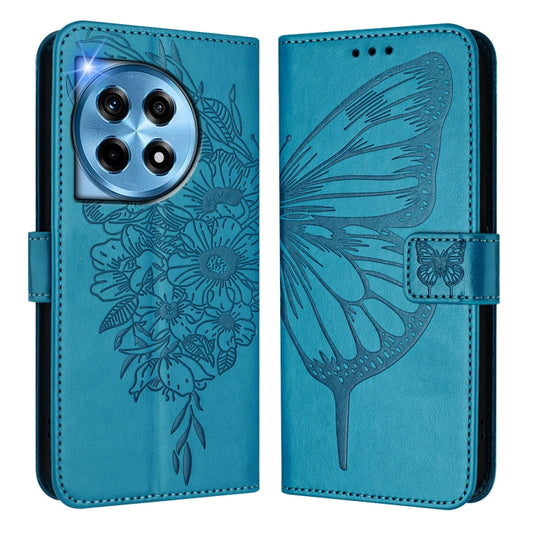 For OnePlus 12 5G Global Embossed Butterfly Leather Phone Case(Blue) - OnePlus Cases by buy2fix | Online Shopping UK | buy2fix