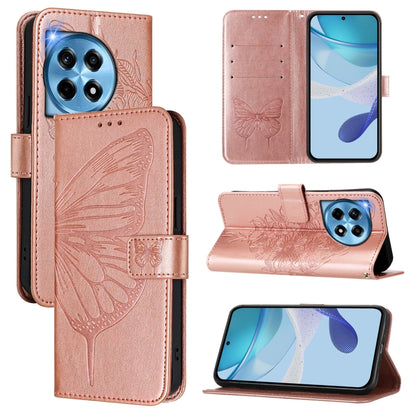 For OnePlus 12 5G Global Embossed Butterfly Leather Phone Case(Rose Gold) - OnePlus Cases by buy2fix | Online Shopping UK | buy2fix