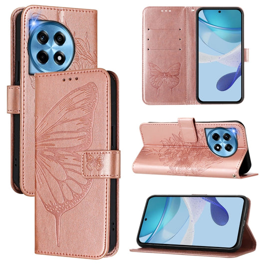 For OnePlus 12 5G Global Embossed Butterfly Leather Phone Case(Rose Gold) - OnePlus Cases by buy2fix | Online Shopping UK | buy2fix