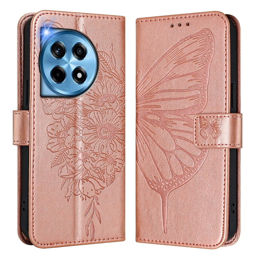 For OnePlus 12 5G Global Embossed Butterfly Leather Phone Case(Rose Gold) - OnePlus Cases by buy2fix | Online Shopping UK | buy2fix