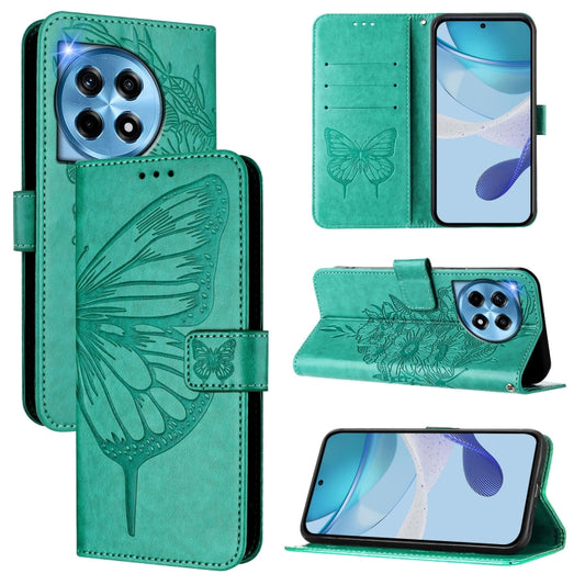 For OnePlus 12 5G Global Embossed Butterfly Leather Phone Case(Green) - OnePlus Cases by buy2fix | Online Shopping UK | buy2fix