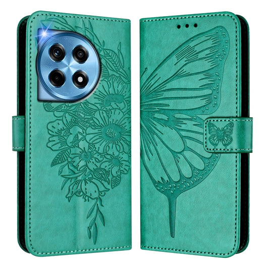 For OnePlus 12 5G Global Embossed Butterfly Leather Phone Case(Green) - OnePlus Cases by buy2fix | Online Shopping UK | buy2fix