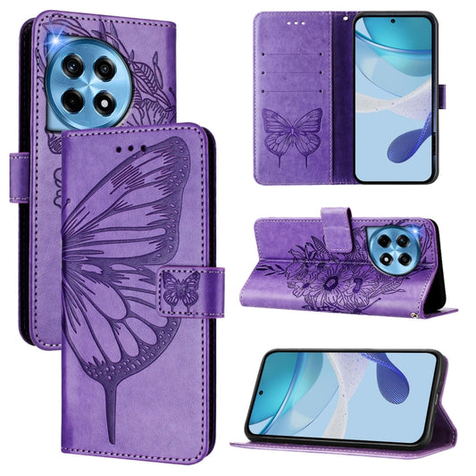 For OnePlus 12 5G Global Embossed Butterfly Leather Phone Case(Light Purple) - OnePlus Cases by buy2fix | Online Shopping UK | buy2fix
