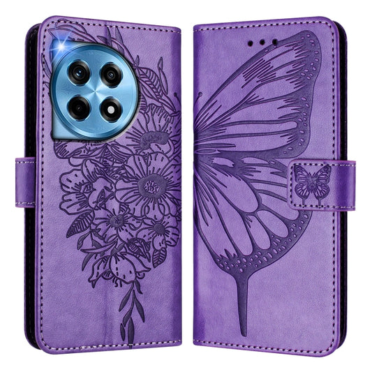 For OnePlus 12 5G Global Embossed Butterfly Leather Phone Case(Light Purple) - OnePlus Cases by buy2fix | Online Shopping UK | buy2fix