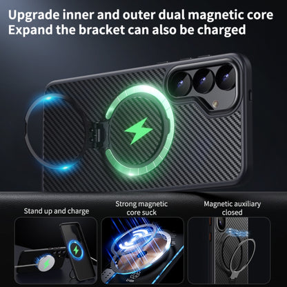 For Samsung Galaxy S25 5G Double Ring MagSafe Holder Carbon Fibre Phone Case(Silver) by buy2fix