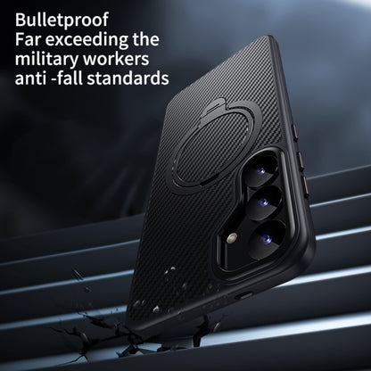 For Samsung Galaxy S25+ 5G Double Ring MagSafe Holder Carbon Fibre Phone Case(Black) by buy2fix