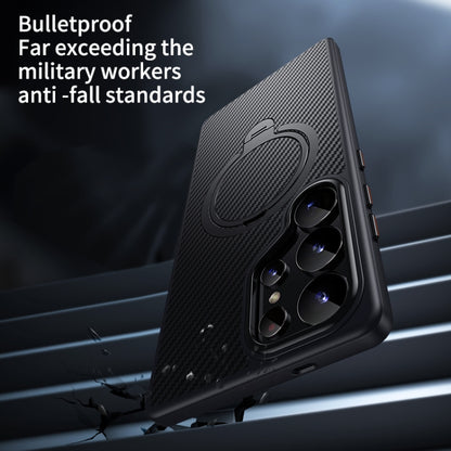 For Samsung Galaxy S25 Ultra 5G Double Ring MagSafe Holder Carbon Fibre Phone Case(Silver) by buy2fix