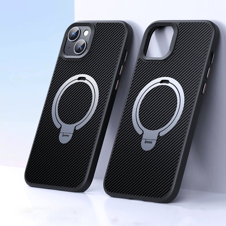 For iPhone 15 Plus / 14 Plus Double Ring MagSafe Holder Carbon Fiber Phone Case(Silver) - iPhone 15 Plus Cases by buy2fix | Online Shopping UK | buy2fix