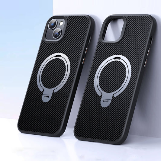For iPhone 15 Plus / 14 Plus Double Ring MagSafe Holder Carbon Fiber Phone Case(Silver) - iPhone 15 Plus Cases by buy2fix | Online Shopping UK | buy2fix