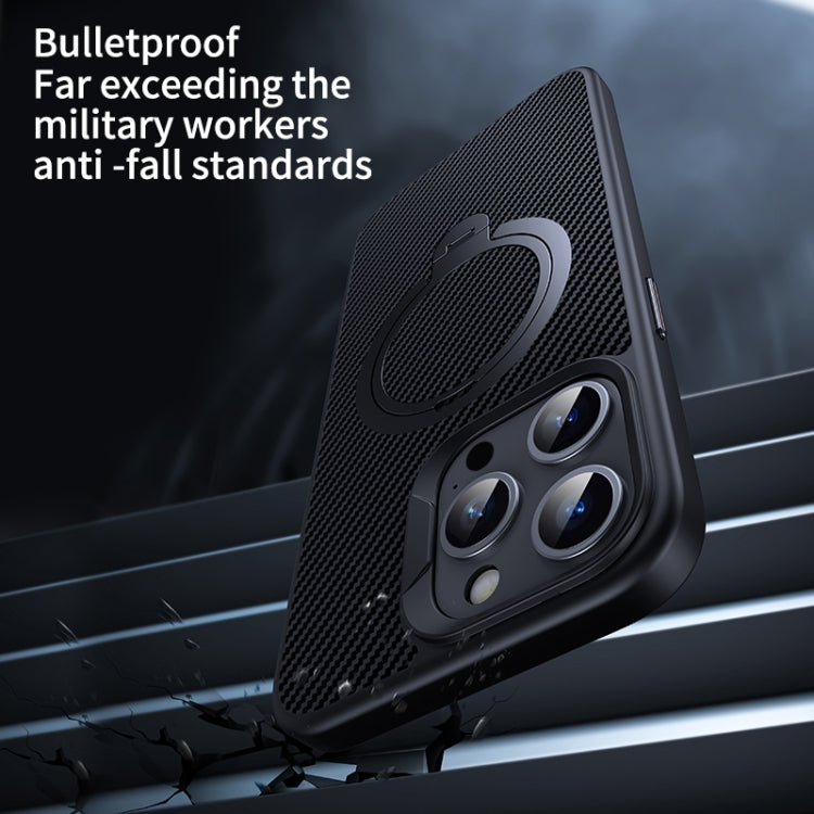 For iPhone 14 Pro Double Ring MagSafe Holder Carbon Fiber Phone Case(Black) - iPhone 14 Pro Cases by buy2fix | Online Shopping UK | buy2fix