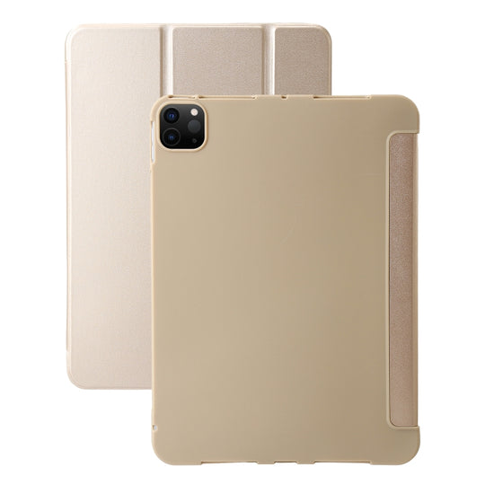 For iPad Pro 13 2025 / 2024 Three-fold Holder Flip Tablet Leather Case(Gold)