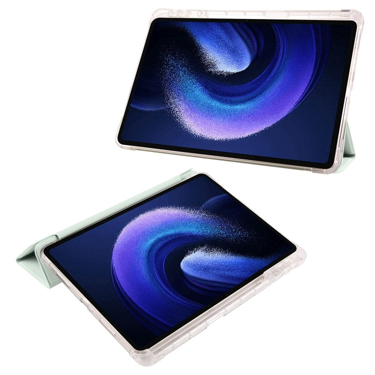 For iPad Air 11 2025 / 2024 3-fold Clear TPU Smart Leather Tablet Case with Pen Slot(Light Green) - iPad Air 11 2025 / 2024 Cases by buy2fix | Online Shopping UK | buy2fix