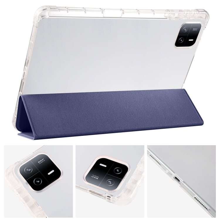 For iPad Air 11 2025 / 2024 3-fold Clear TPU Smart Leather Tablet Case with Pen Slot(Dark Blue) - iPad Air 11 2025 / 2024 Cases by buy2fix | Online Shopping UK | buy2fix