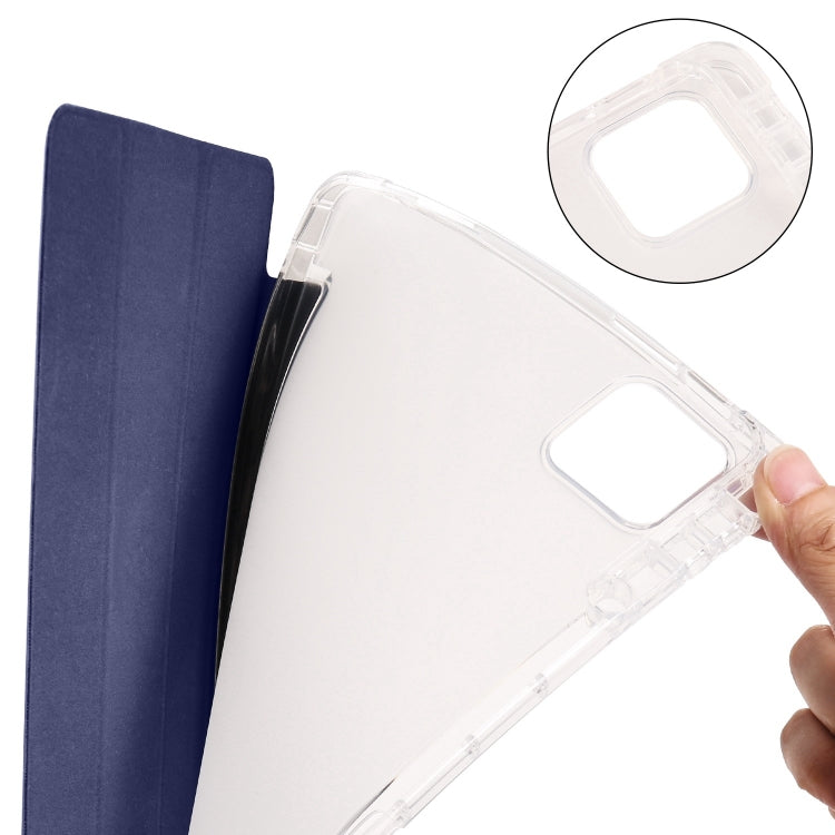 For iPad Air 11 2025 / 2024 3-fold Clear TPU Smart Leather Tablet Case with Pen Slot(Dark Blue) - iPad Air 11 2025 / 2024 Cases by buy2fix | Online Shopping UK | buy2fix