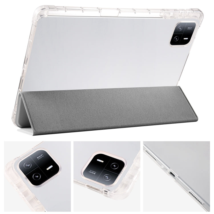 For iPad Air 11 2025 / 2024 3-fold Clear TPU Smart Leather Tablet Case with Pen Slot(Space Gray) - iPad Air 11 2025 / 2024 Cases by buy2fix | Online Shopping UK | buy2fix
